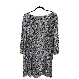 Women’s 2x flowy Shift Dress Long Sleeve Blue Yellow Floral Lightweight
